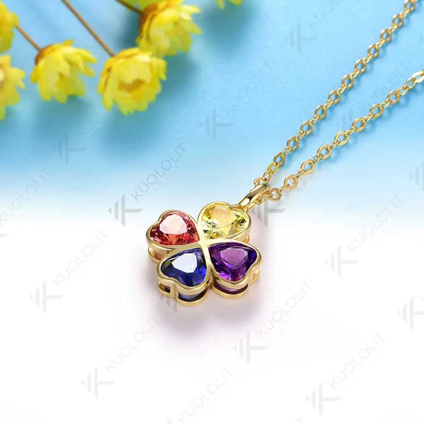 Kuololit 2.5CTW Lab Grown Rainbow Sapphire Necklace for Women Solid 14K 10K Gold Gemstone Heart Pendant for Christmas Gift