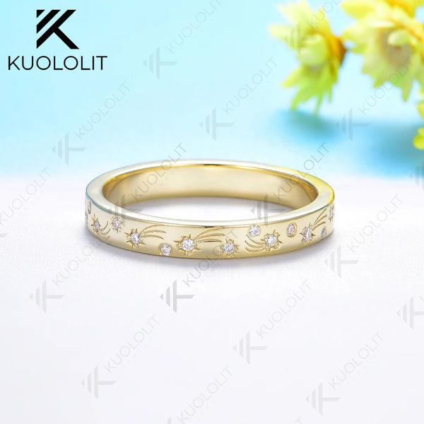 Kuololit 0.2CTW Moissanite Band for Women Men Solid 18K 14K 10K 585 Yellow Gold Ring for Anniversary Engagement Christmas Gifts