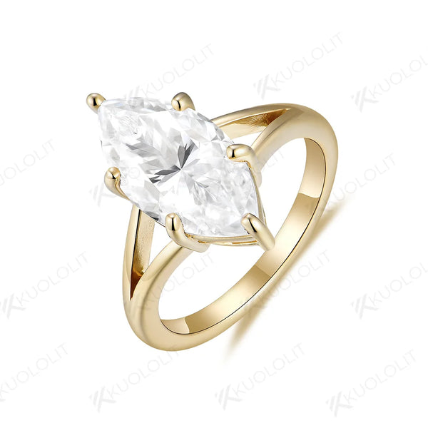 Kuololit 4CT Marquise cut Moissanite Ring for Women Solid 14K 10K 585 PT950 Gold Silver Yellow Gold Marquise for Engagement Wedding Christmas