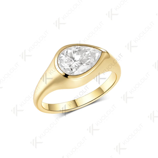 Kuololit 2CT Pear Cut Moissanite Ring for Women Solid 14K 10K 585 Yellow Gold Engagement Ring for Anniversary Christmas Gifts