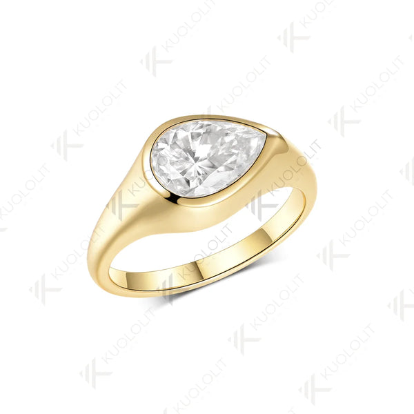 Kuololit 2CT Pear Cut Moissanite Ring for Women Solid 14K 10K 585 Yellow Gold Engagement Ring for Anniversary Christmas Gifts