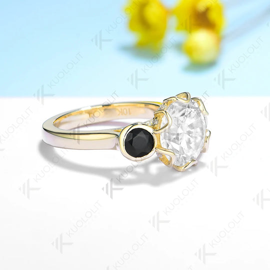 Kuololit 3CT Moissanite Rings for Women Solid 18K 14K Yellow Gold Black Moissanite Ring for Engagement Christmas Anniversary