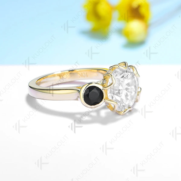 Kuololit 3CT Moissanite Rings for Women Solid 18K 14K Yellow Gold Black Moissanite Ring for Engagement Christmas Anniversary