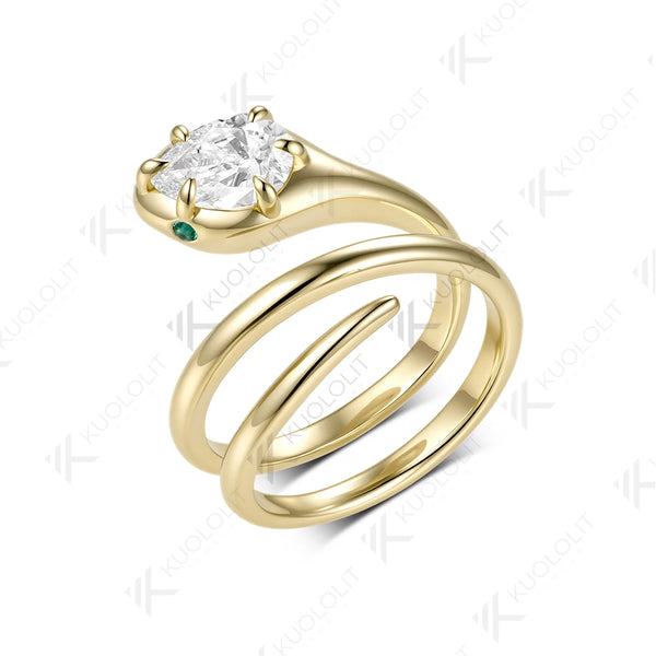 Kuololit 1.25ct Moissanite Eemerald Snake Custom Ring for Women Solid 14K10K 585 Yellow Gold for Engagement Christmas Gift Party