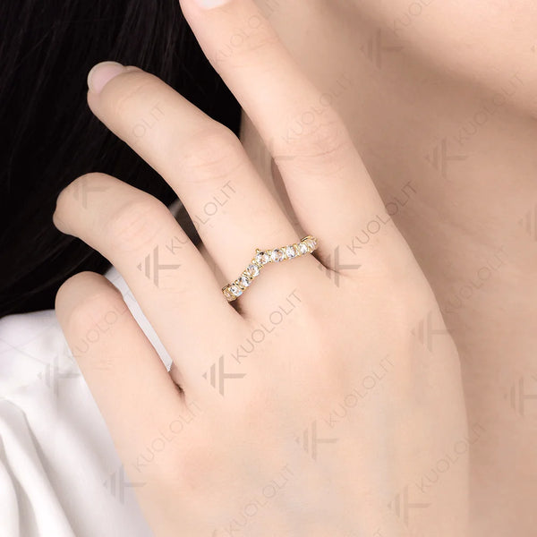 Kuololit 1.1CTW Rose Cut Moissanite V Ring for Women Solid 585 14K 10K Gold Wedding Band Ring for Anniversary Gifts Christmas