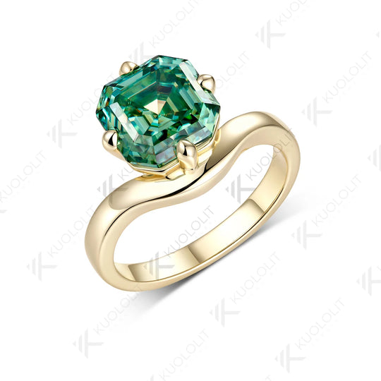 Kuololit 3.5CT Asscher Cut Moissanite Ring for Women Men Solid 14K 10K 925 Silver Yellow Gold for Anniversary Christmas Gifts