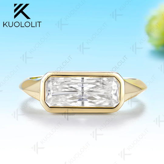 Kuololit 2CT Moissanite Custom Ring for Women Solid 14K 10K 585 Yellow Gold Radiant Cut Engagement Ring for Christmas Gifts