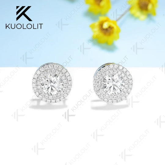 Kuololit 2CTW  Moissanite Stud Earrings for Women Solid 18K 14K 10K 585 White Gold D VVS1 GRA Halo Earrings for Christmas Gifts