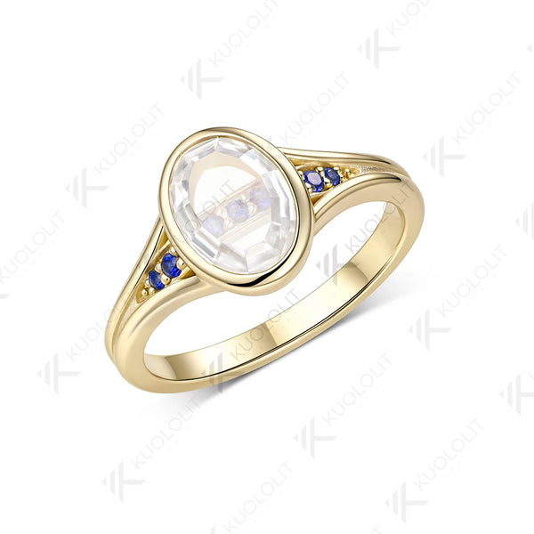 Kuololit 2CT Unique Portrait Cut Oval Moissanite Sapphire Ring for Women Solid14K 10K Yellow Gold for Anniversary Christmas Gift
