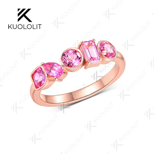 Kuololit 1.7CTW Lab Grown Pink Sapphire Ring for Women Solid 14K 10K 585 Yellow Gold Eternity Half Band for Christmas Gift Party