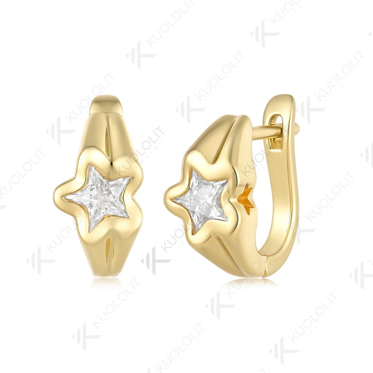 Kuololit 2CTW Unique Cut Star Moissanite Earrings for Women Solid 14K 10K 585 Yellow Gold Clip Star Earring for Christmas Gifts