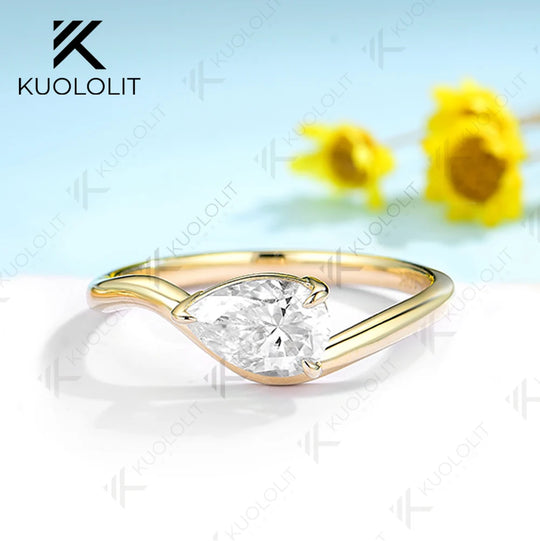 Kuololit 3.0ctw Pear Moissanite Engagement Ring for Women Solid 18K 14K 10K 585 Yellow Gold Double Set Ring for Christmas Gifts