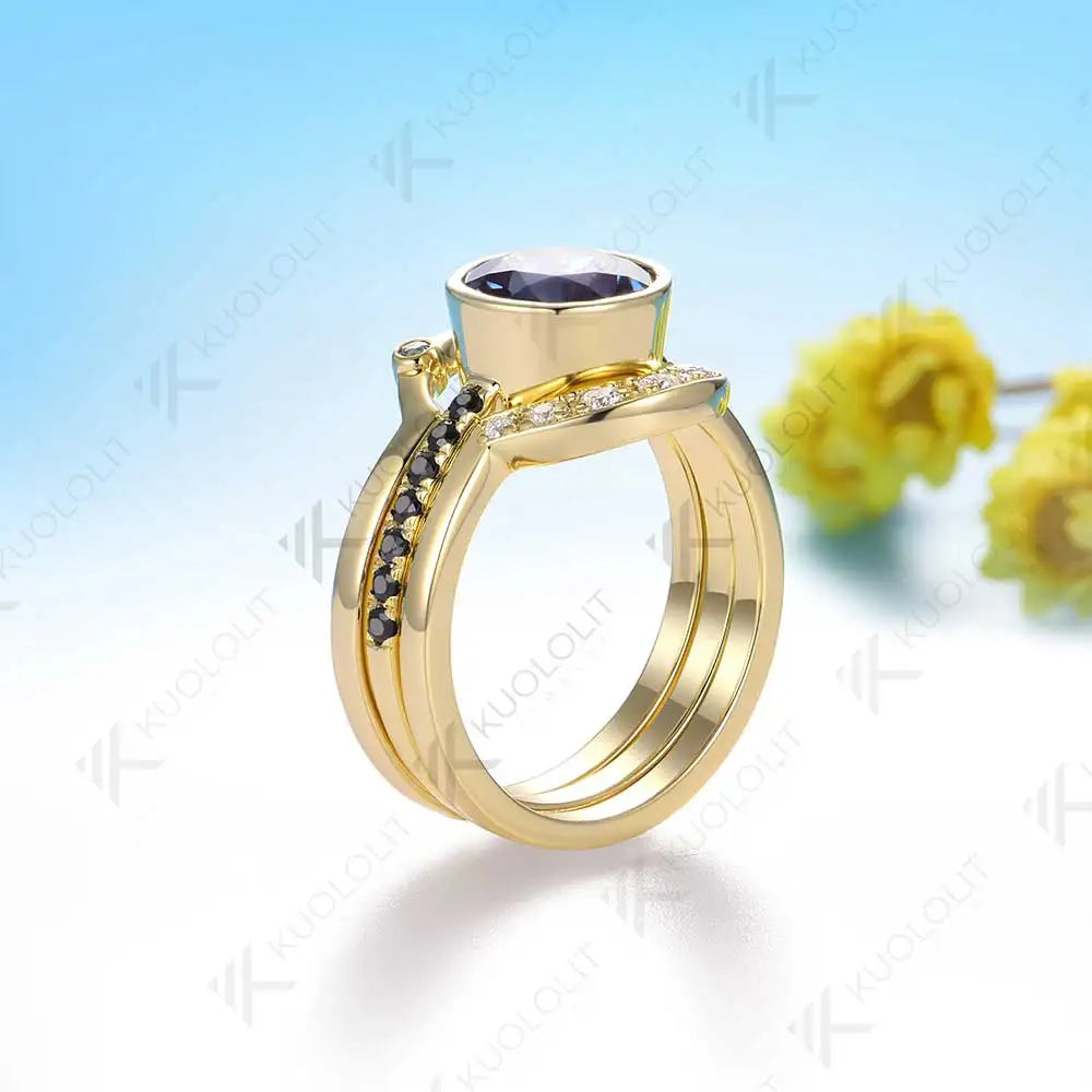 Kuololit 2CT Lab Grown Alexandrite with Moissanite Set Ring for Women Solid 14K 10K 585 Yellow Gold for Christmas Gifts Party