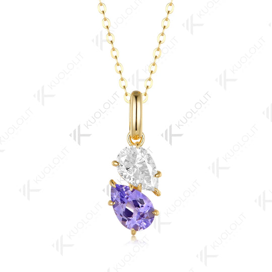 Kuololit 3CTW Lavender Sapphire Moissanite Necklace for Women Solid 585 14K 10K Yellow Gold Necklace for Christmas Gift Party