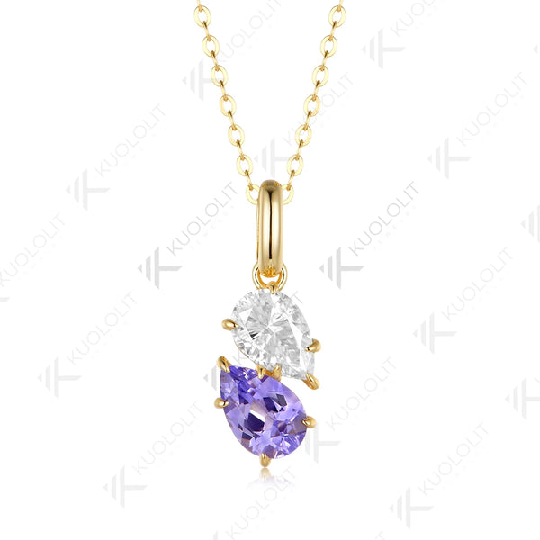 Kuololit 3CTW Lavender Sapphire Moissanite Necklace for Women Solid 585 14K 10K Yellow Gold Necklace for Christmas Gift Party
