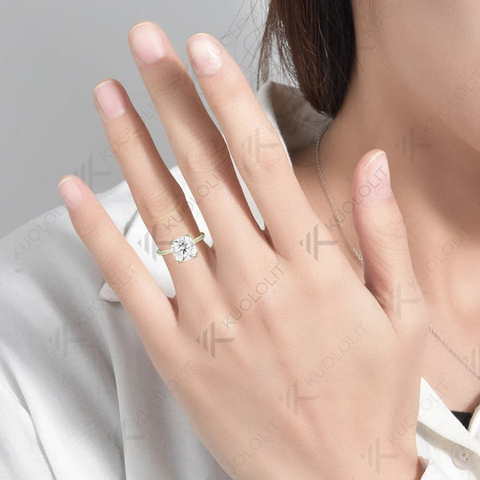 Kuololit 5CT Cushion Cut Moissanite Ring for Women Solid 18K 14K 10K 585 Yellow Gold Ring for Engagement Wedding Christmas Gifts