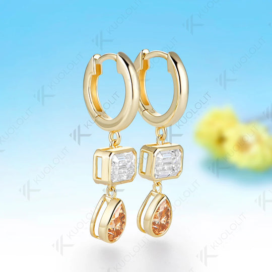 Kuololit 3.6CT Champagne Moissantie or Lab Pink Sapphire Necklace Earrings for Women Solid 14K 10K 585 Yellow Gold Hoop Earrings for Christmas Gift