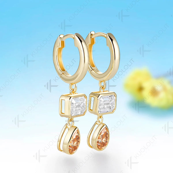Kuololit 3.6CT Champagne Moissantie or Lab Pink Sapphire Necklace Earrings for Women Solid 14K 10K 585 Yellow Gold Hoop Earrings for Christmas Gift