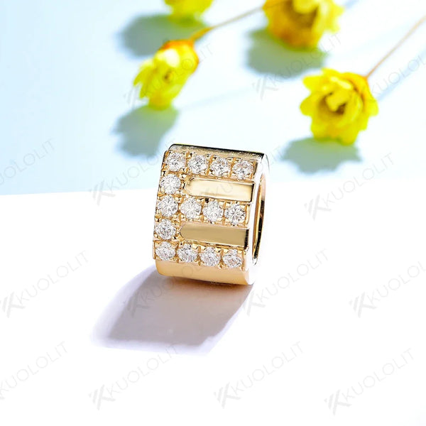 Kuololit Moissanite Necklaces for Women Solid 10K 14K 585 925 Sliver Customize A-Z Lucky Letters Pendant No Chain for Engagement