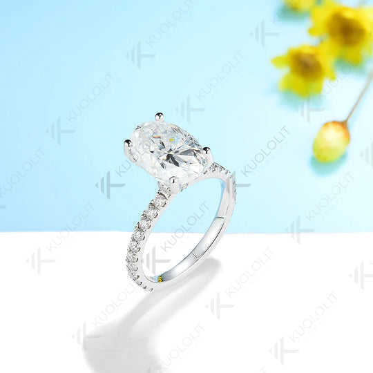 Kuololit 4ct Oval Moissanite Ring for Women Solid PT950 14K 10K White Gold Solitaire Engagement Wedding Promise Gift Christmas