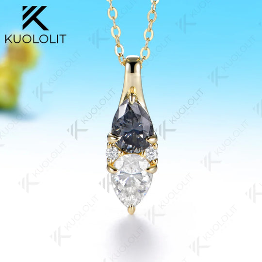 Kuololit 2.5CTW Grey Pear Moissanite Custom Ring for Women Solid 14K 10K 585 Yellow Gold Engagement Ring for Christmas Gifts