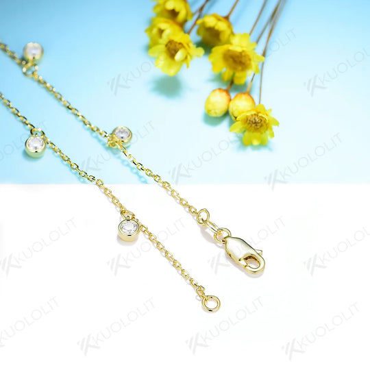 Kuololit Moissanite Bracelets for Women Men 585 18K 10K Silver Round Adjustable Bracelets for Engagement Party Christmas Gifts