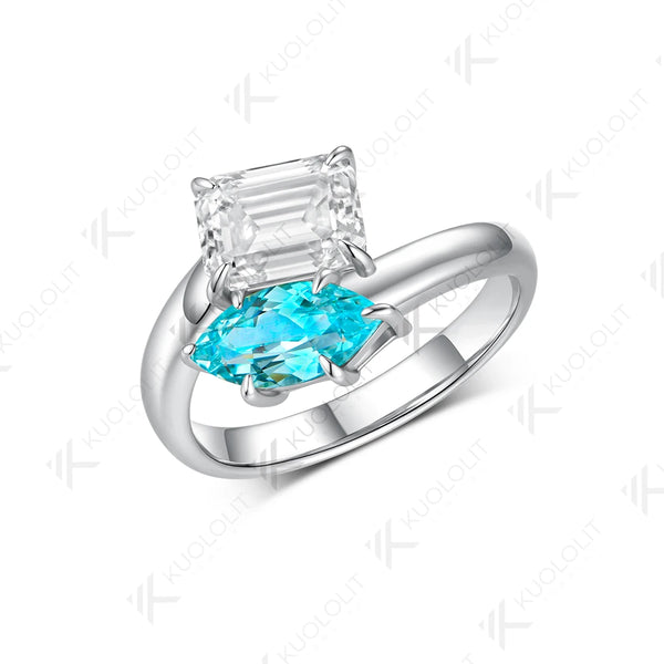 Kuololit 3CTW Paraiba Moissanite Custom Set Ring for Women Solid 14K 10K585 Yellow Gold Engagement Ring for Christmas Gift Party