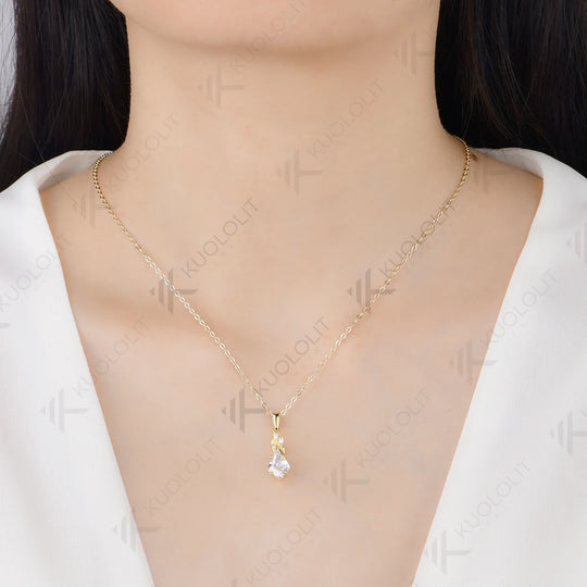 Kuololit 2CT Kite Moissanite Custom Necklace for Women Solid 585 14K 10K Yellow Gold Kite Necklace for Christmas Gifts Party