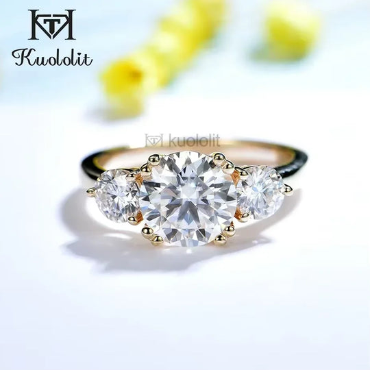 Kuololit Solid 18K 14K 10K Yellow Gold Moissanite Rings for Women Round Cut Solitaire Ring for Engagement Wedding Fine Jewelry