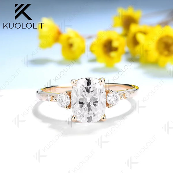 Kuololit 3CT Cushion Moissanite Rings for Women Solid 585 10K Sterling Silver Gemstone Jewelry for Wedding Engagement Christmas