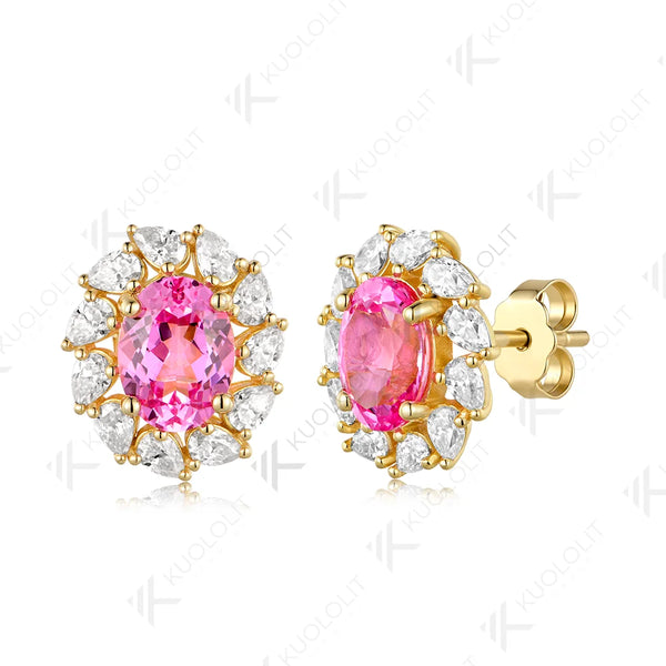 Kuololit 3.6CTW Lab Pink Sapphire Custom Stud Earrings for Women Solid 14K 10K 585 Yellow Gold Pear Cut for Christmas Gift Party