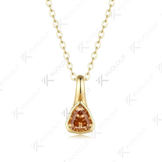 Kuololit 1CT Champagne Moissanite Necklace for Women Solid 14K 10K Yellow Gold Shield Cut Necklace for Engagement Christmas Gift