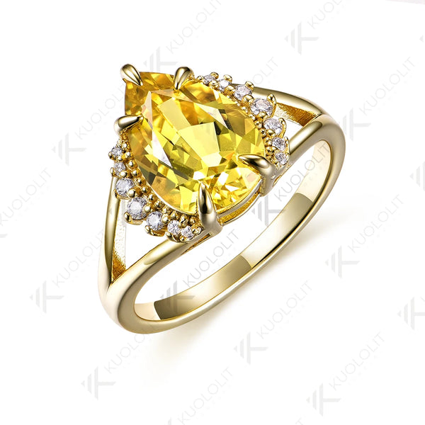 Kuololit 4CT Lab Grown Yellow Sapphire Moissanite Custom Ring for Women Solid 14K 10K 585 Yellow Gold for Christmas Gifts Party