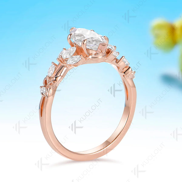 Kuololit 1CT IGI Lab Grown Diamonds Custom Ring for Women Solid 14K 10K 585 Yellow Gold Marquise for Christmas Gifts Engagement