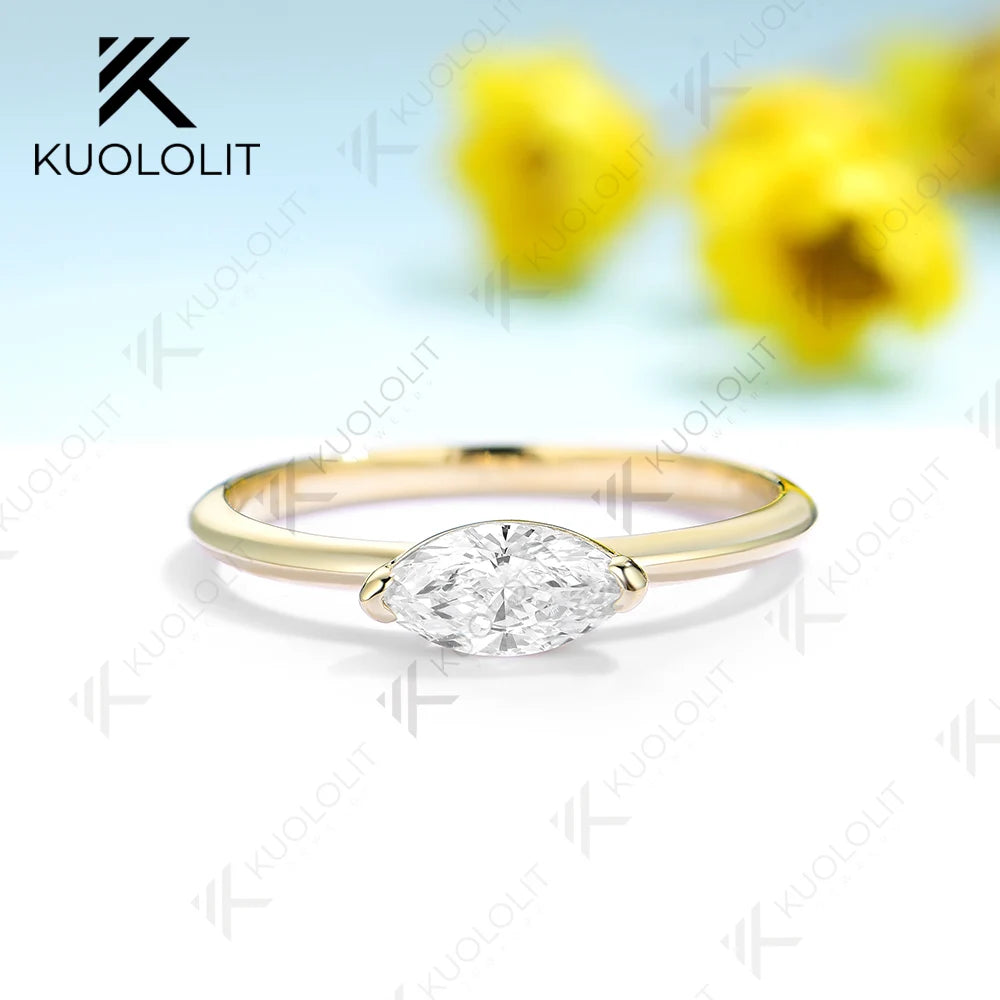 Kuololit 0.5CT Lab Grown Diamond Engagement Ring for Women Solid 18K 14K 10K 585 Yellow Gold Marquise Ring for Christmas Gifts