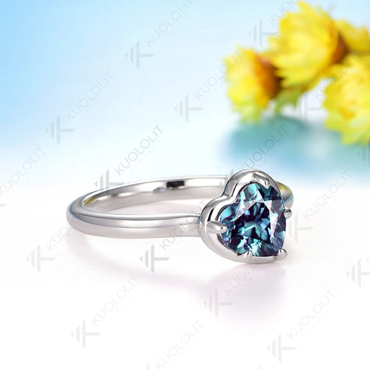 Kuololit 1CT Heart Cut  Lab Grown Alexandrite Engagement Rings for Women Solid18K 14K 10K for Anniversary Gifts Party Engagement