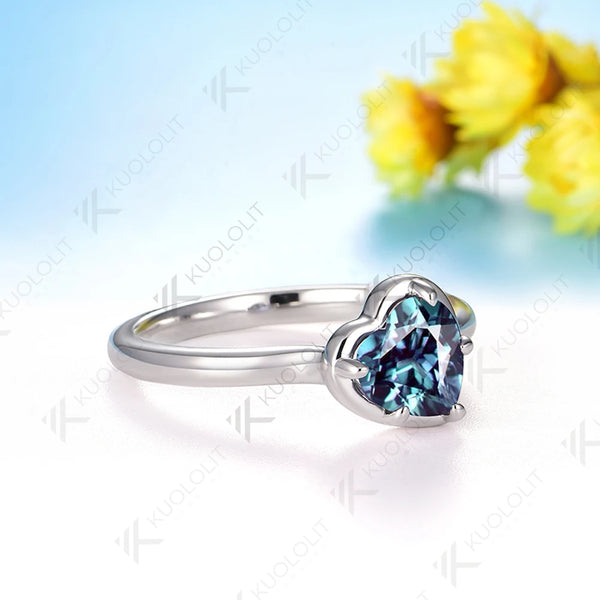 Kuololit 1CT Heart Cut  Lab Grown Alexandrite Engagement Rings for Women Solid18K 14K 10K for Anniversary Gifts Party Engagement