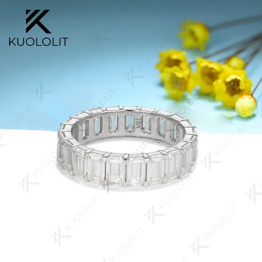 Kuololit 8.8CTW Moissanite Band Rings for Women PT950 Soild 14K 10K White Gold Emerald Luxury Band for Engagement Wedding Christmas