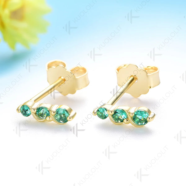 Kuololit 0.16CTW Lab Grown Emerald Custom Stud Earrings for Women Solid 14K 10K Gold Silver Yellow Gold for Party Christmas