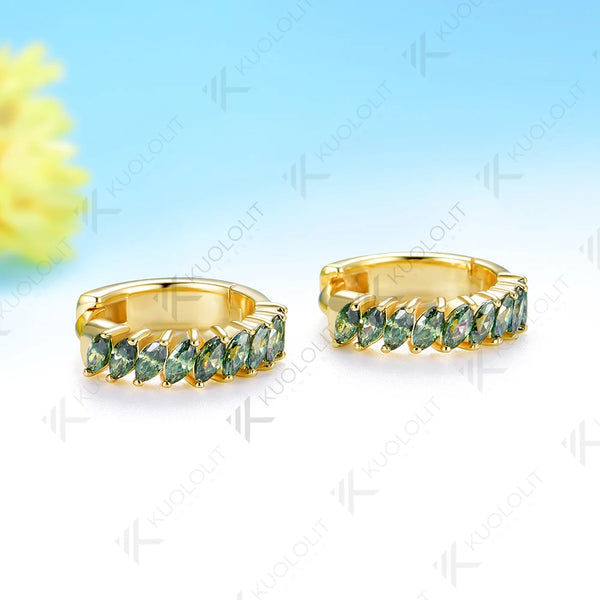 Kuololit 0.9CTW Cyan Moissanite Custom Hoop Earrings for Women Solid 14K 10K 585 Yellow Gold Hoop Earrings for Christmas Gifts