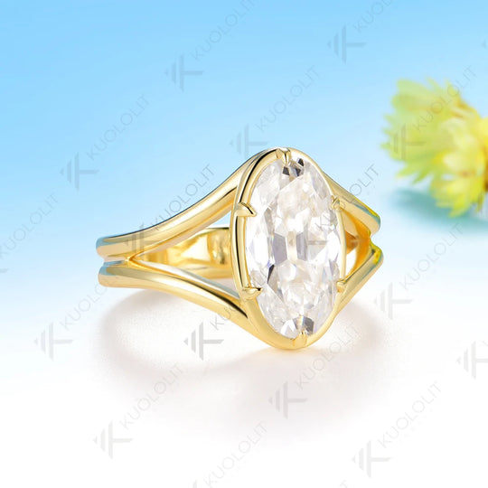 Kuololit 3CT OMC Oval Custom Moissanite Engagement Ring for Women Solid 14K 10K Yellow Gold Ring for Christmas Party Gifts