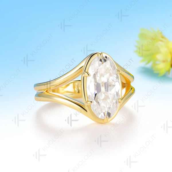 Kuololit 3CT OMC Oval Custom Moissanite Engagement Ring for Women Solid 14K 10K Yellow Gold Ring for Christmas Party Gifts