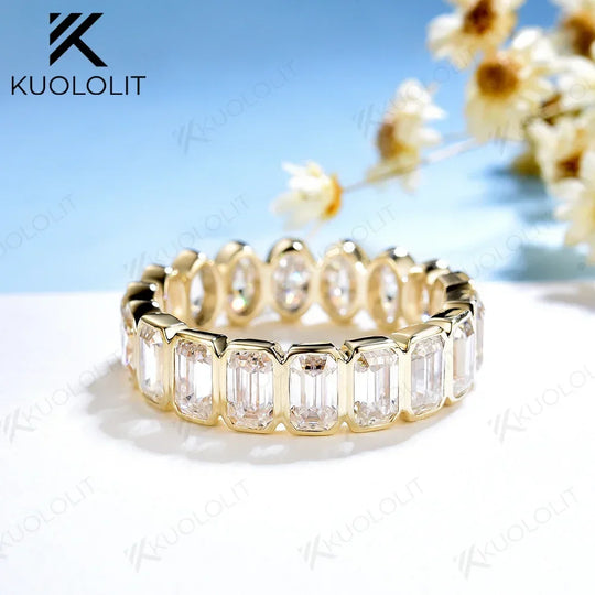 Kuololit 6.3CTW Emerald and Oval Moissanite Rings for Men Women Yellow Gold 18K 14K 10K Sliver Band Ring for Engagement Wedding