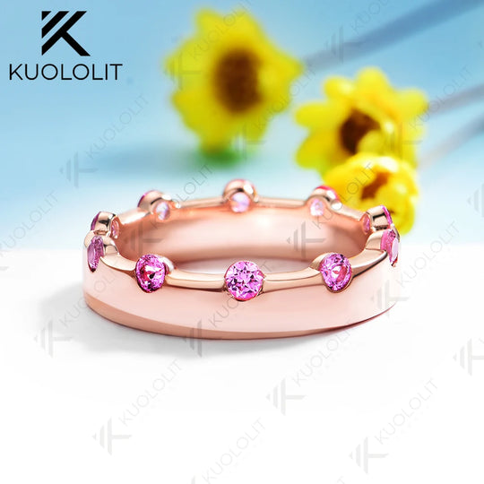 Kuololit 0.6CTW Lab Grown Pink Sapphire Ring for Men Women Solid 14K 10K Gold Ring Band for Anniversary Christmas Gifts Party