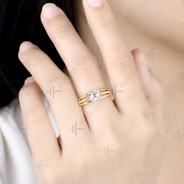Kuololit 1CT Cushion Cut Moissanite Ring for Women Solid 14K 10K Yellow 585 Gold Ring for Anniversary Christmas Gifts Party