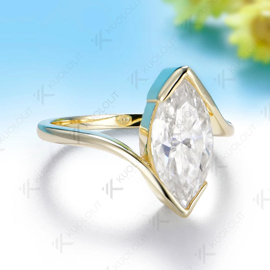Kuololit 3CT Marquise Cut Moissanite Custom Ring for Women Solid 14K 10K  Yellow Gold Pear for Anniversary Christmas Gifts