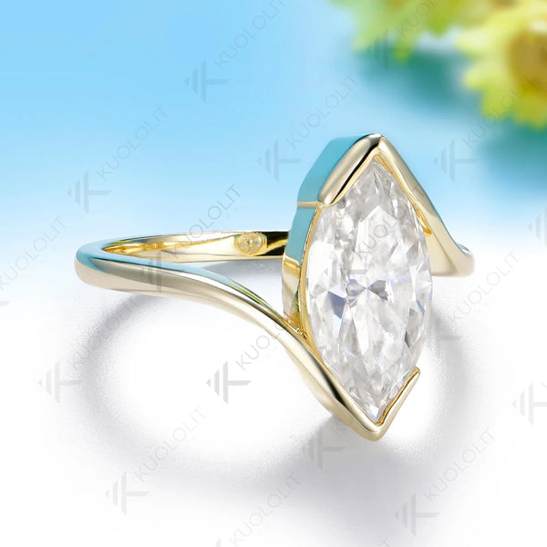 Kuololit 3CT Marquise Cut Moissanite Custom Ring for Women Solid 14K 10K  Yellow Gold Pear for Anniversary Christmas Gifts