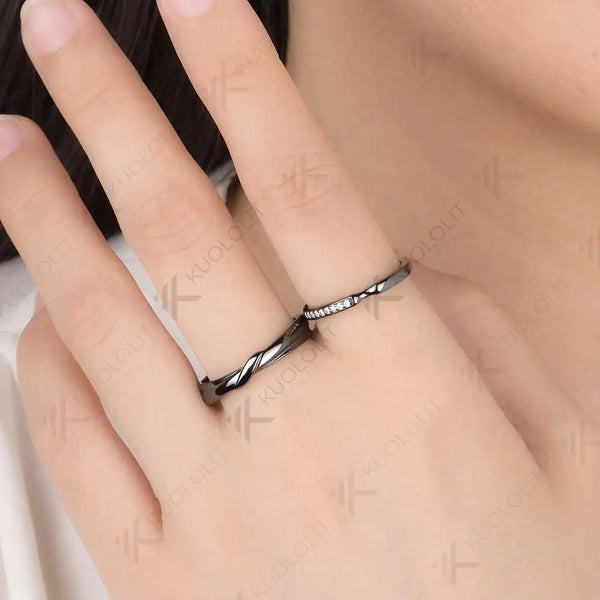 Kuololit Lab Grown Diamond Couple Ring Band Rings for Women Solid 925 Silver Black Rhodium Plated for Christmas Gift Anniversary