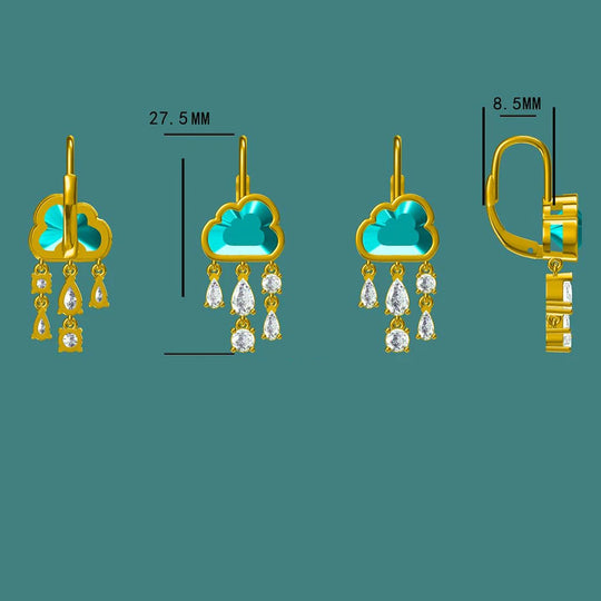 Kuololit 2CT Blue Cloudy Moissanite Clip Earrings for Women Solid 18K 14K 10K Gold Blue Rainny Hoop Earrings for Anniversary