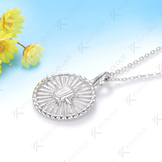 Kuololit 0.4CT Emerald Cut Moissanite Necklace for Women Solid 14K 10K 925 Sliver Yellow Gold Necklace for Christmas Gifts Party